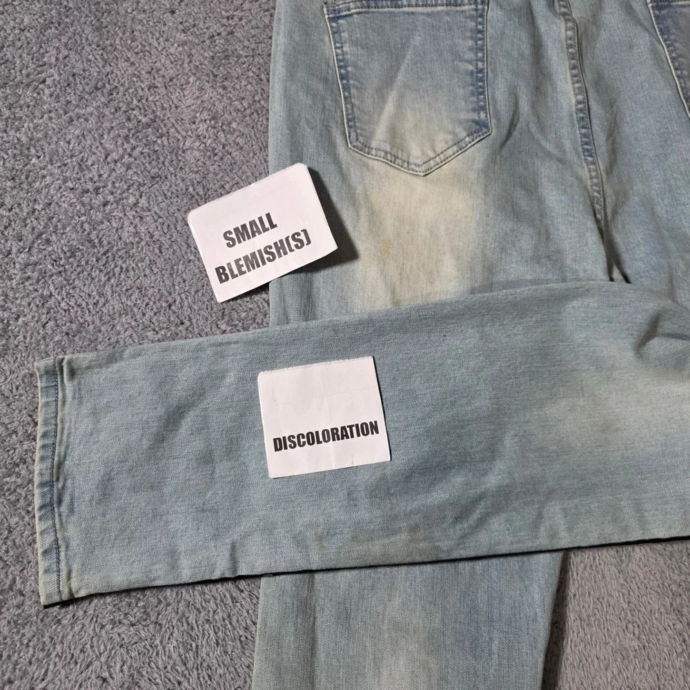 DNA Mens 40 Distressed Jeans Light Wash Blue Rhinestone Side Stripe Streetwear